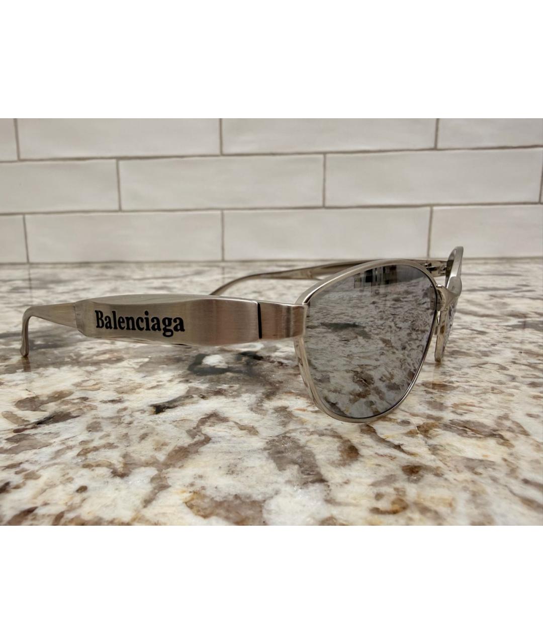 BALENCIAGA Серебряные металлические солнцезащитные очки, фото 3