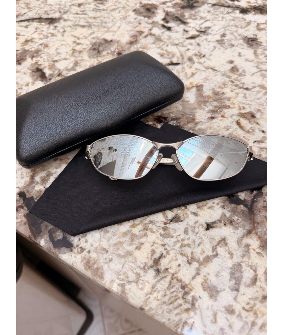 BALENCIAGA Серебряные металлические солнцезащитные очки, фото 4