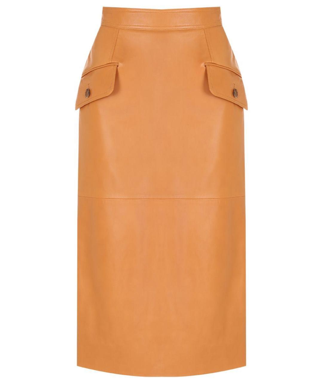 ALBERTA FERRETTI Оранжевая кожаная юбка миди, фото 1
