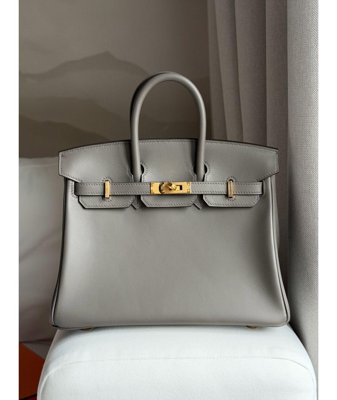 HERMES Серая кожаная сумка с короткими ручками, фото 7
