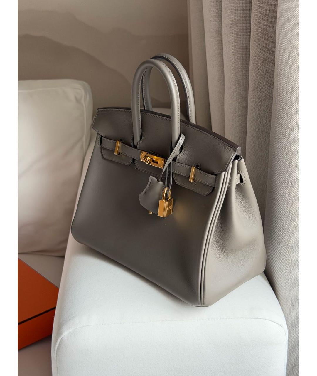 HERMES Серая кожаная сумка с короткими ручками, фото 6