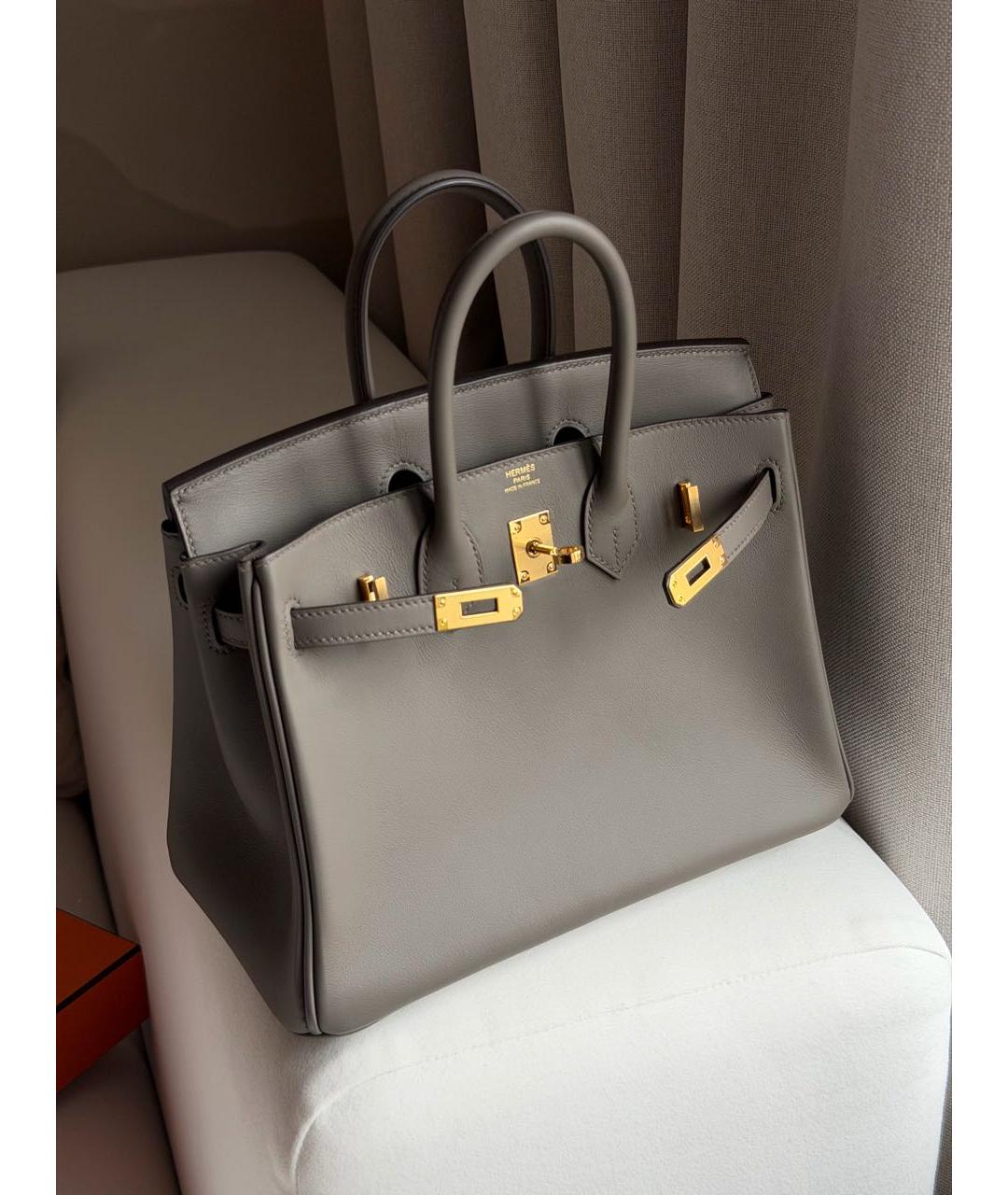 HERMES Серая кожаная сумка с короткими ручками, фото 5