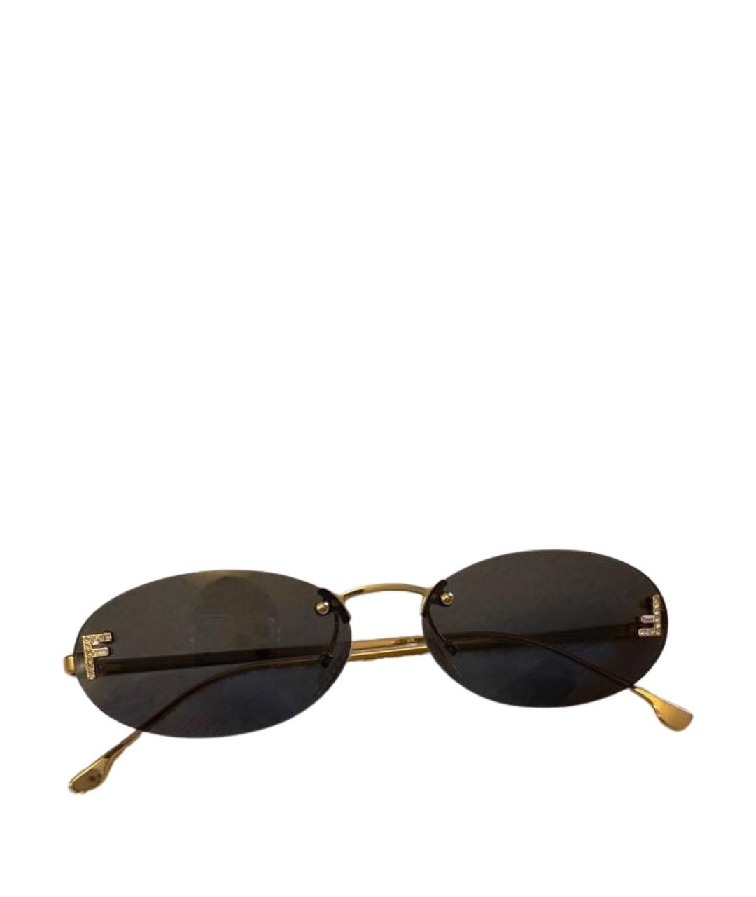 FENDI Золотые металлические солнцезащитные очки, фото 1