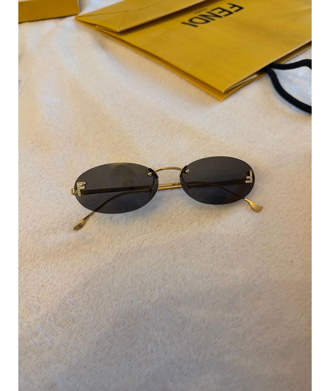 FENDI Золотые металлические солнцезащитные очки, фото 9