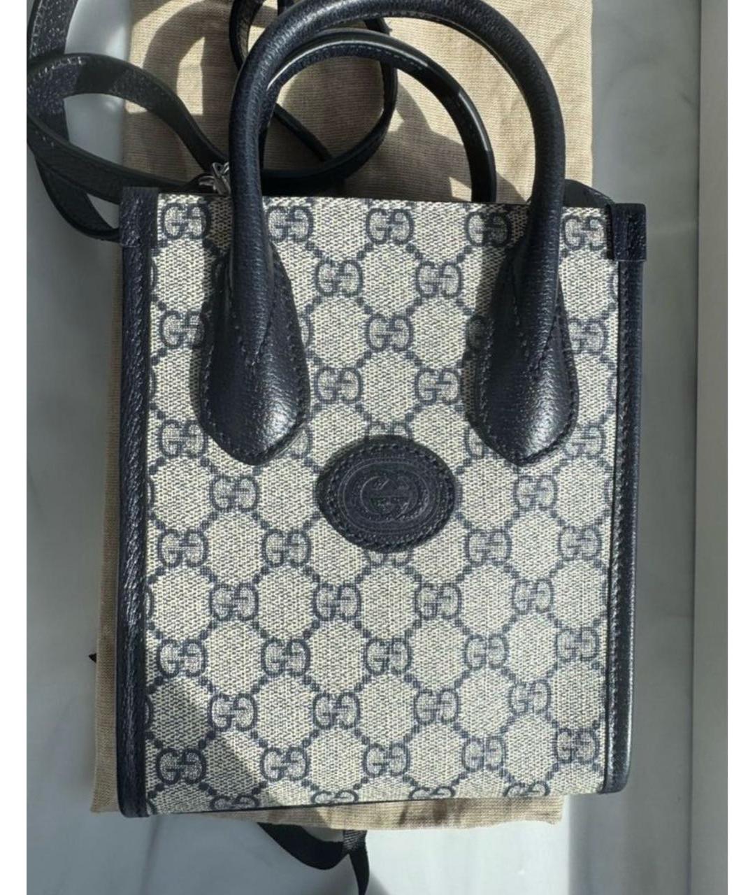 GUCCI Темно-синяя канва сумка тоут, фото 3