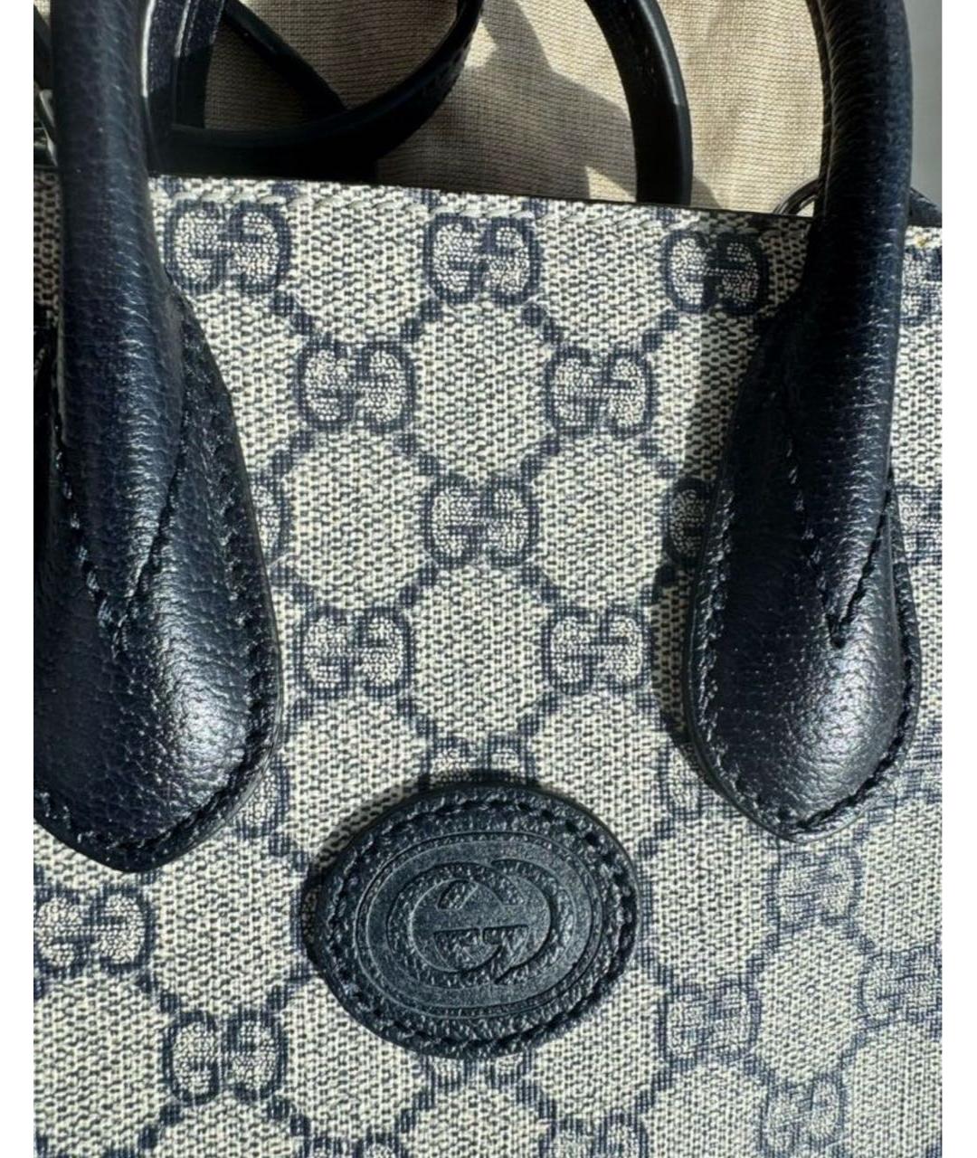 GUCCI Темно-синяя канва сумка тоут, фото 4