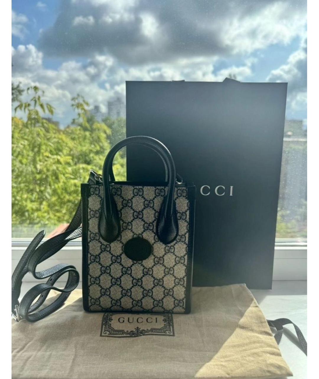GUCCI Темно-синяя канва сумка тоут, фото 8