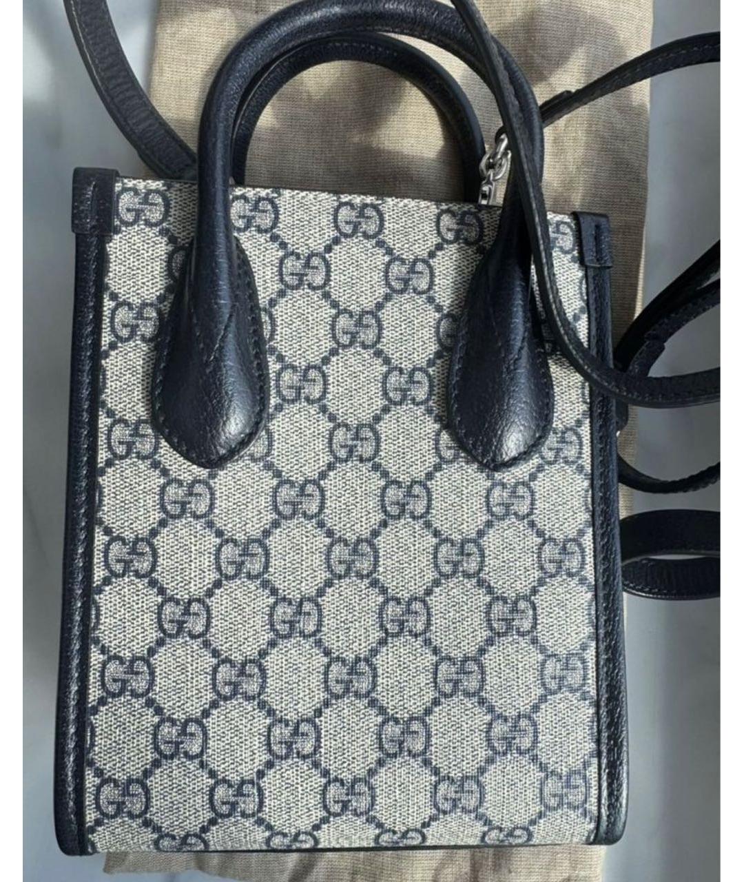 GUCCI Темно-синяя канва сумка тоут, фото 2
