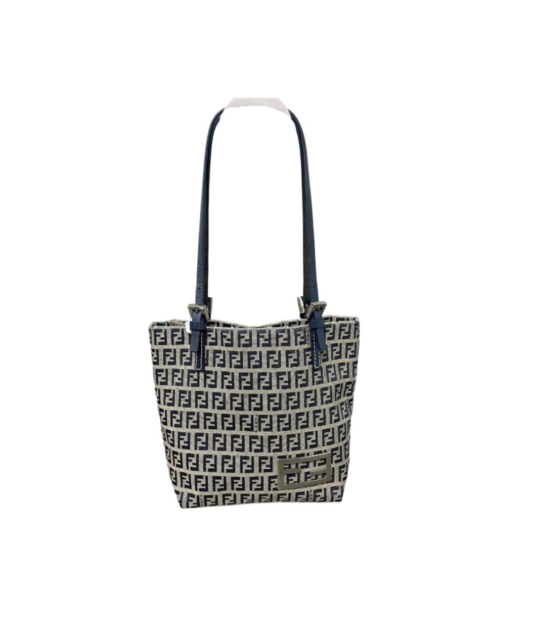 FENDI Темно-синяя тканевая сумка тоут, фото 9