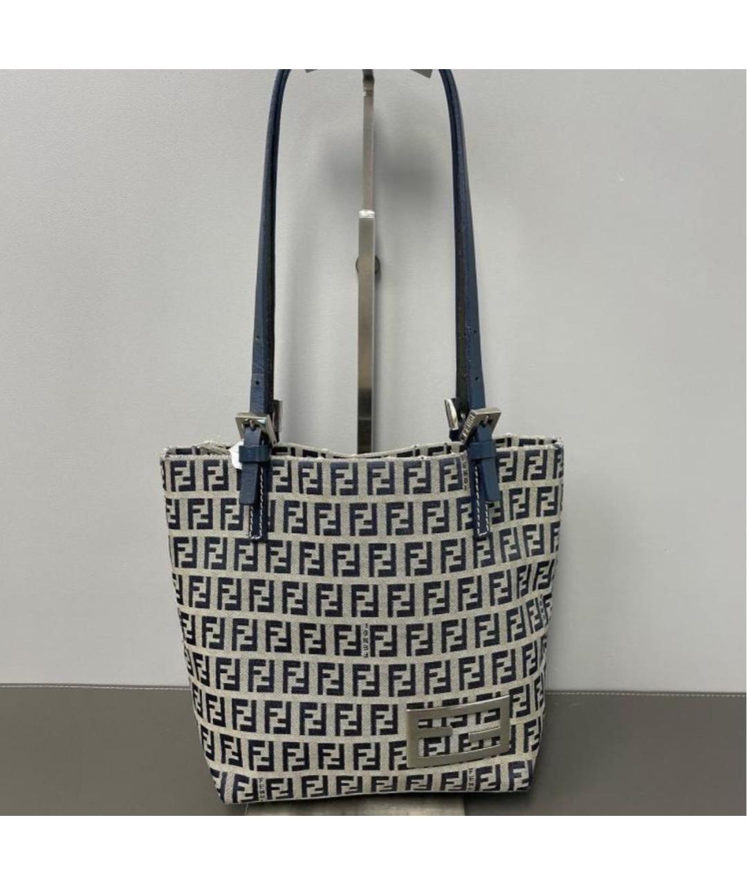 FENDI Темно-синяя тканевая сумка тоут, фото 2