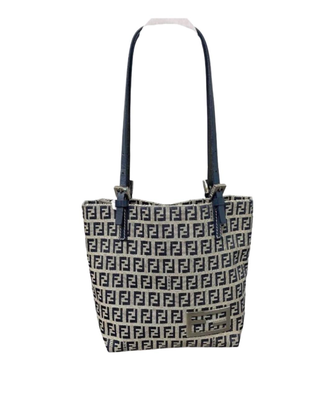 FENDI Темно-синяя тканевая сумка тоут, фото 1