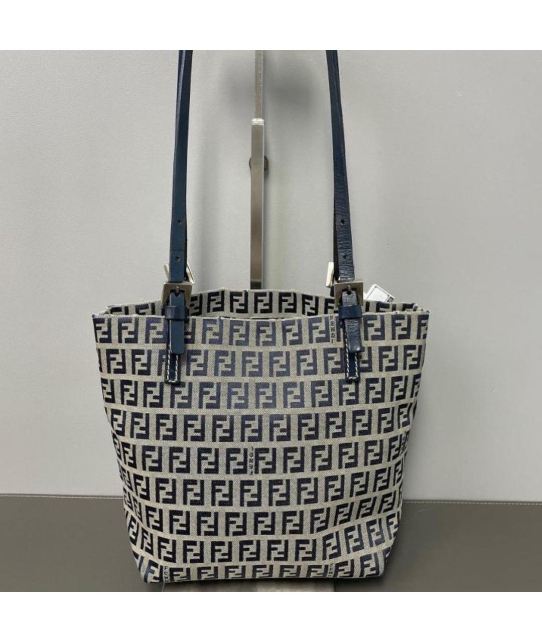 FENDI Темно-синяя тканевая сумка тоут, фото 3