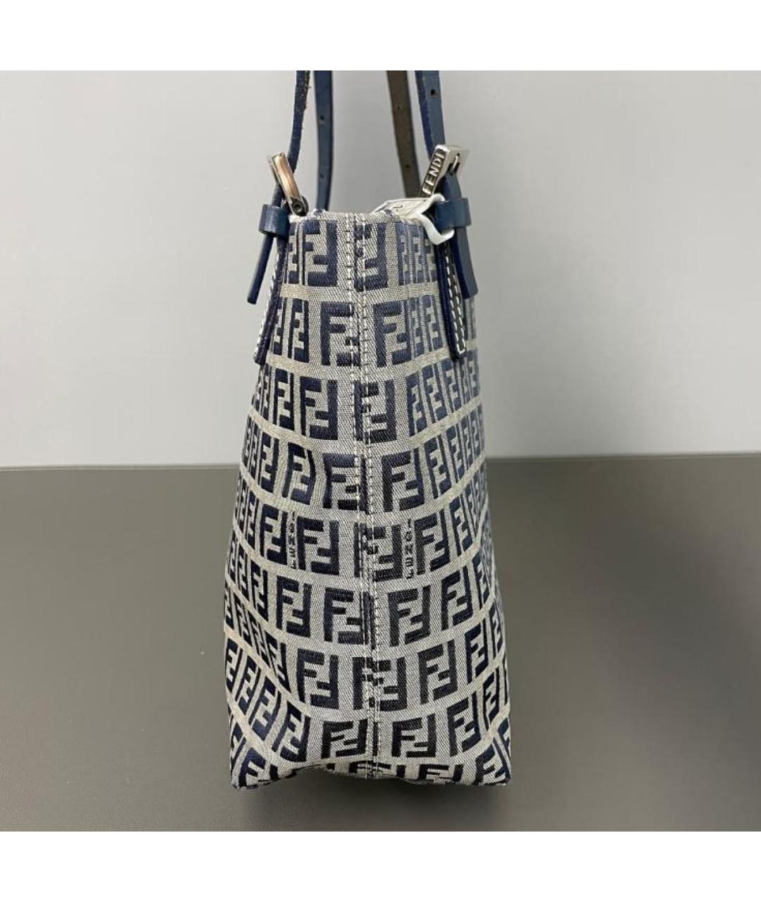 FENDI Темно-синяя тканевая сумка тоут, фото 5