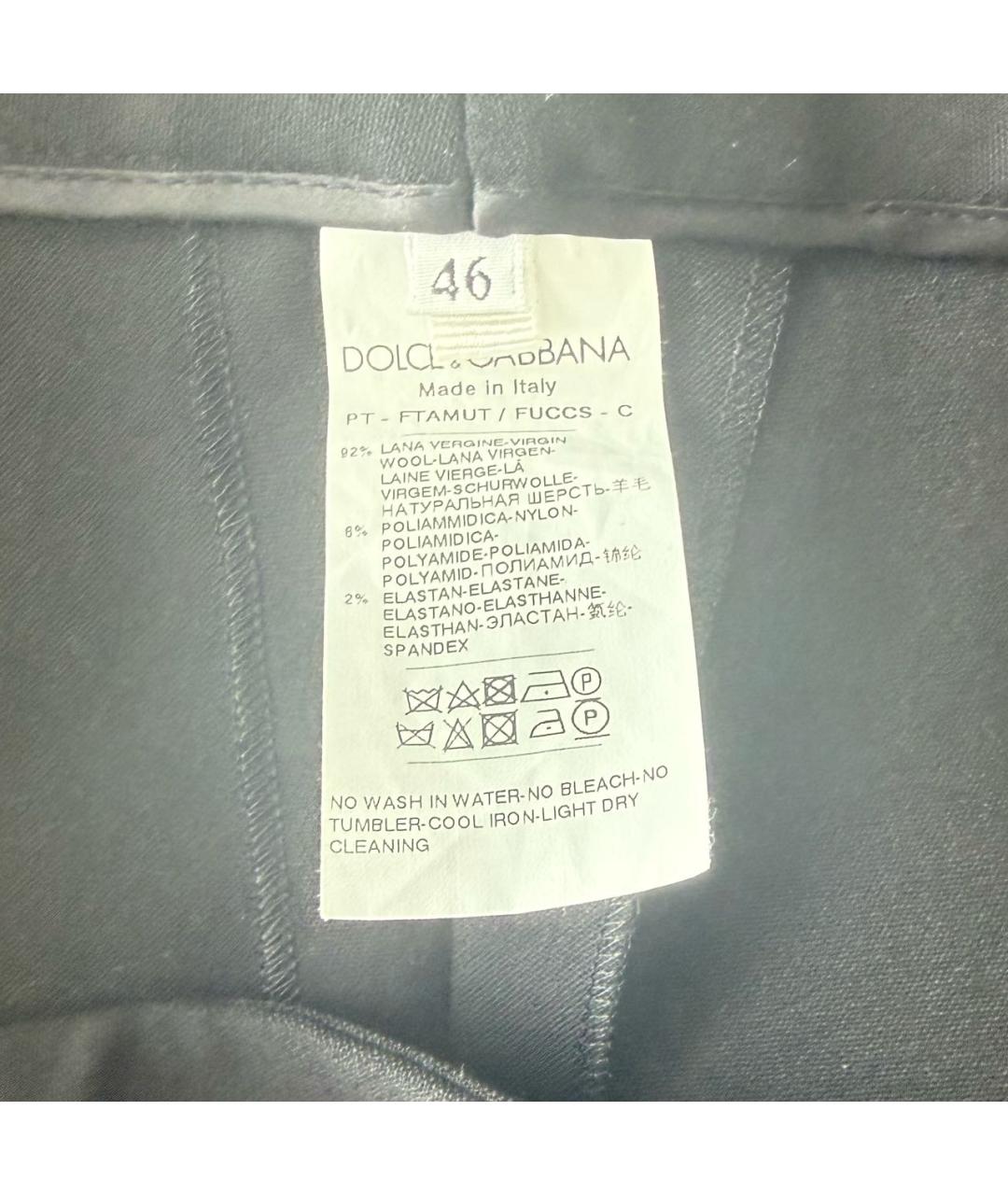 DOLCE&GABBANA Черные шерстяные прямые брюки, фото 3