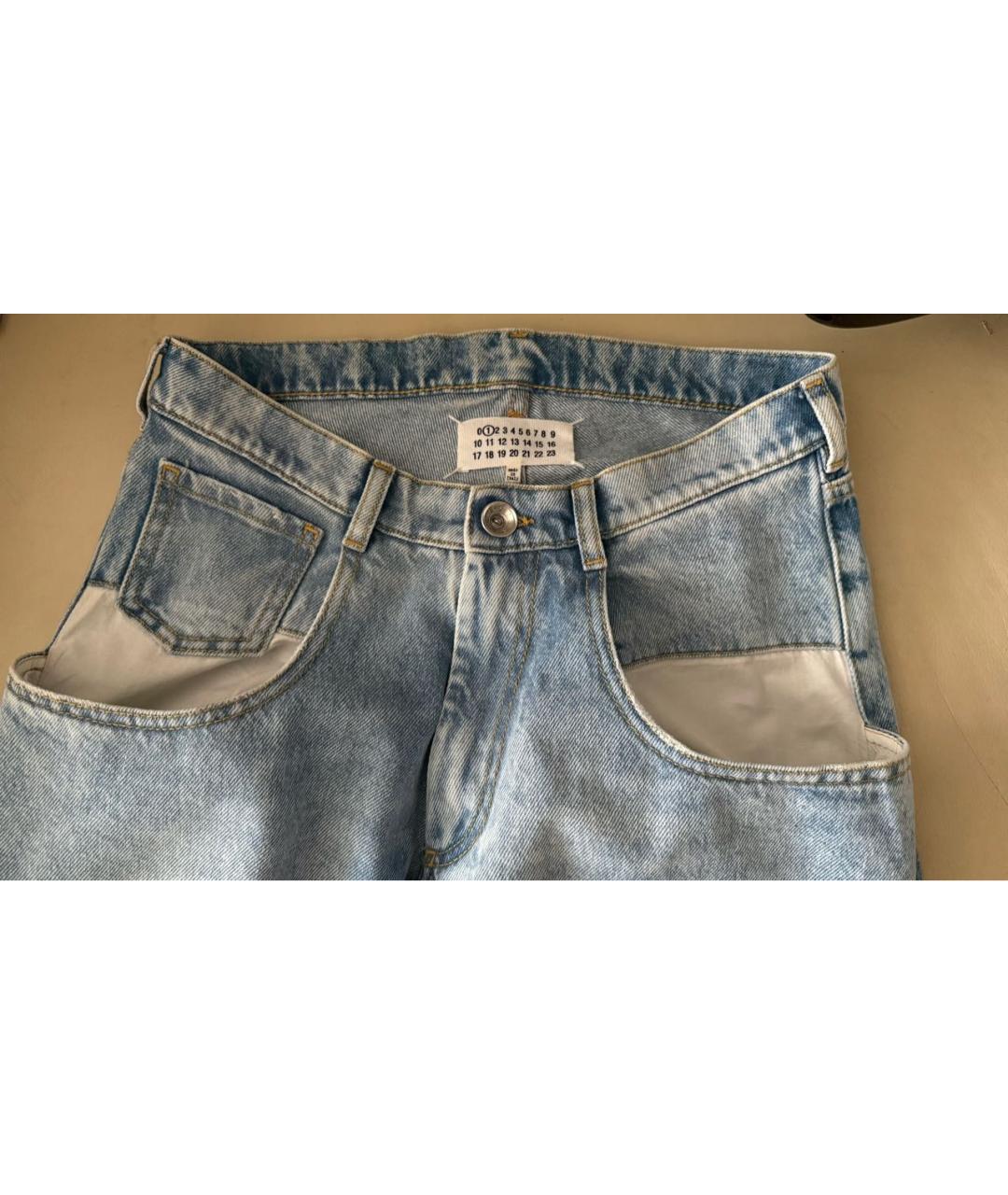 MAISON MARGIELA Голубые хлопковые прямые джинсы, фото 3