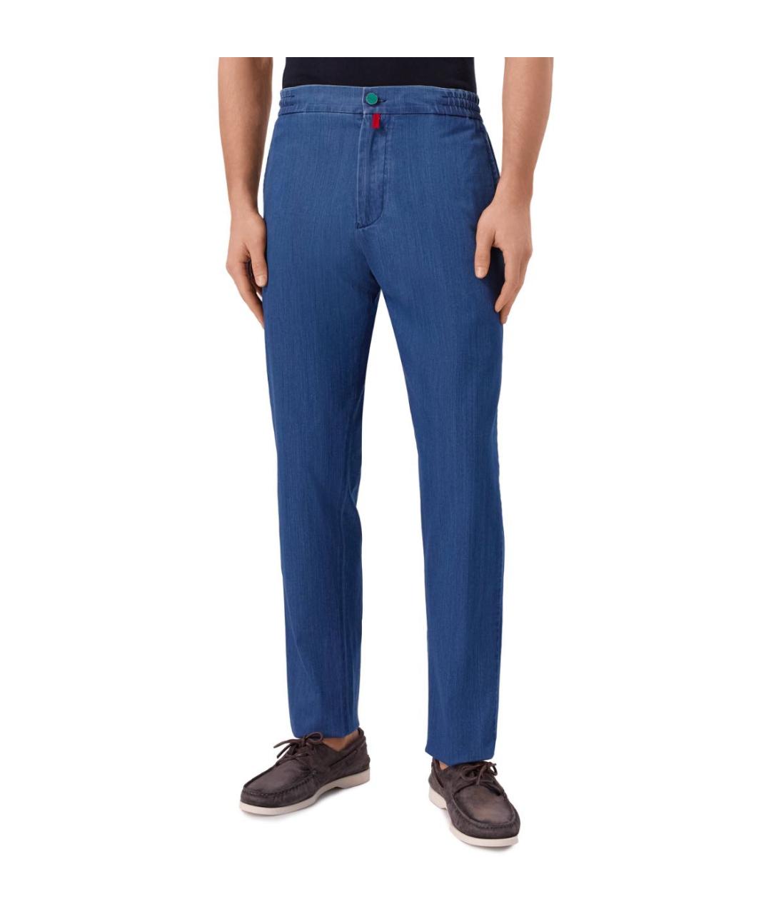 KITON Синие хлопко-эластановые повседневные брюки, фото 3
