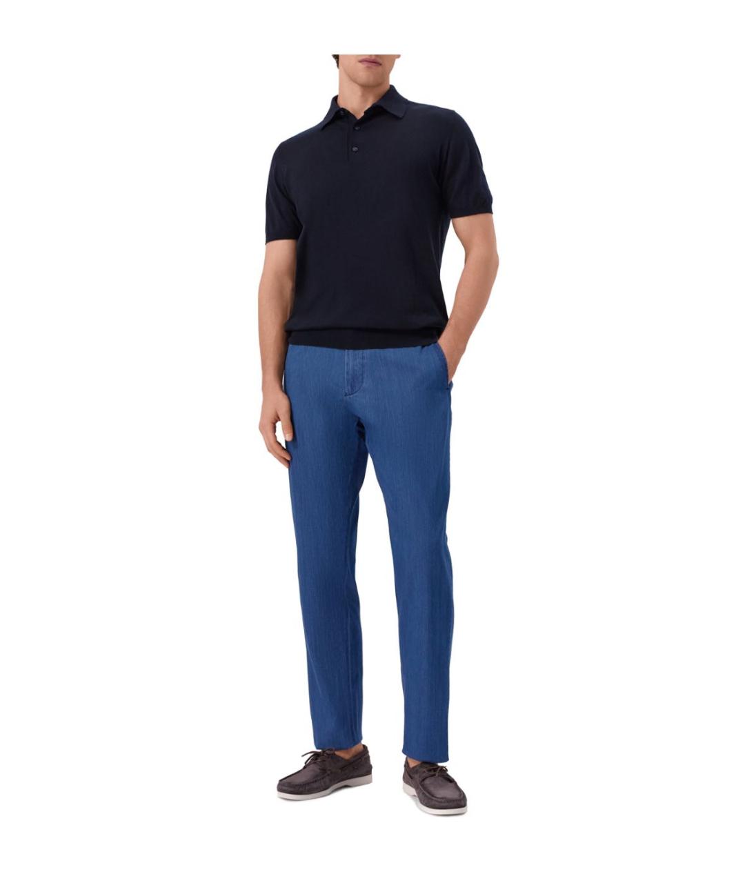KITON Синие хлопко-эластановые повседневные брюки, фото 2