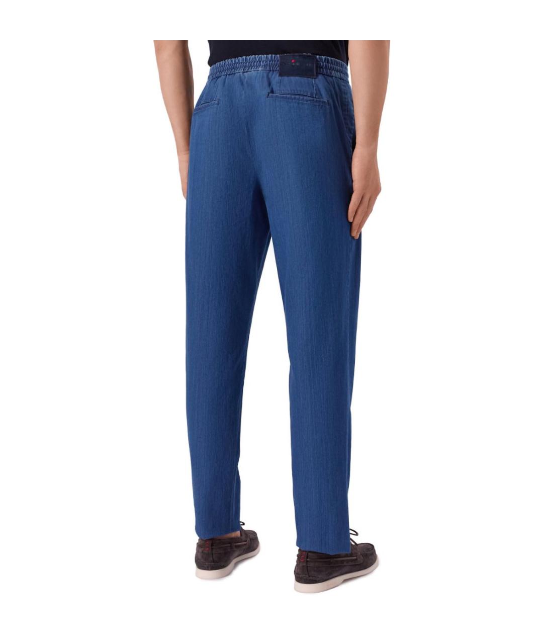 KITON Синие хлопко-эластановые повседневные брюки, фото 4