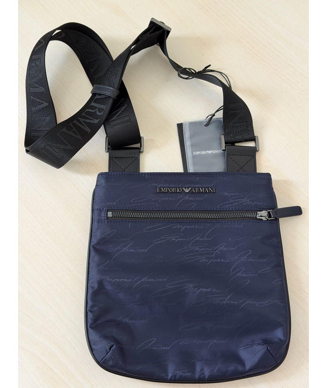 EMPORIO ARMANI Темно-синяя нейлоновая барсетка, фото 4