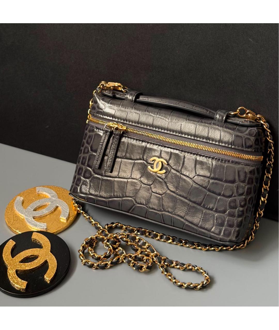 CHANEL Антрацитовая кожаная сумка через плечо, фото 3