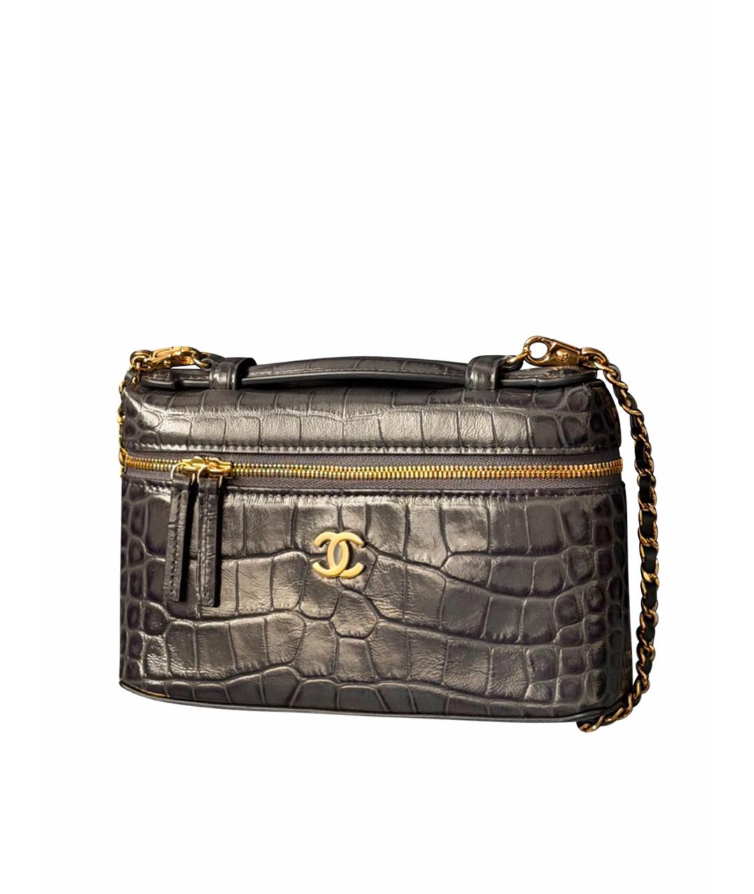 CHANEL Антрацитовая кожаная сумка через плечо, фото 1