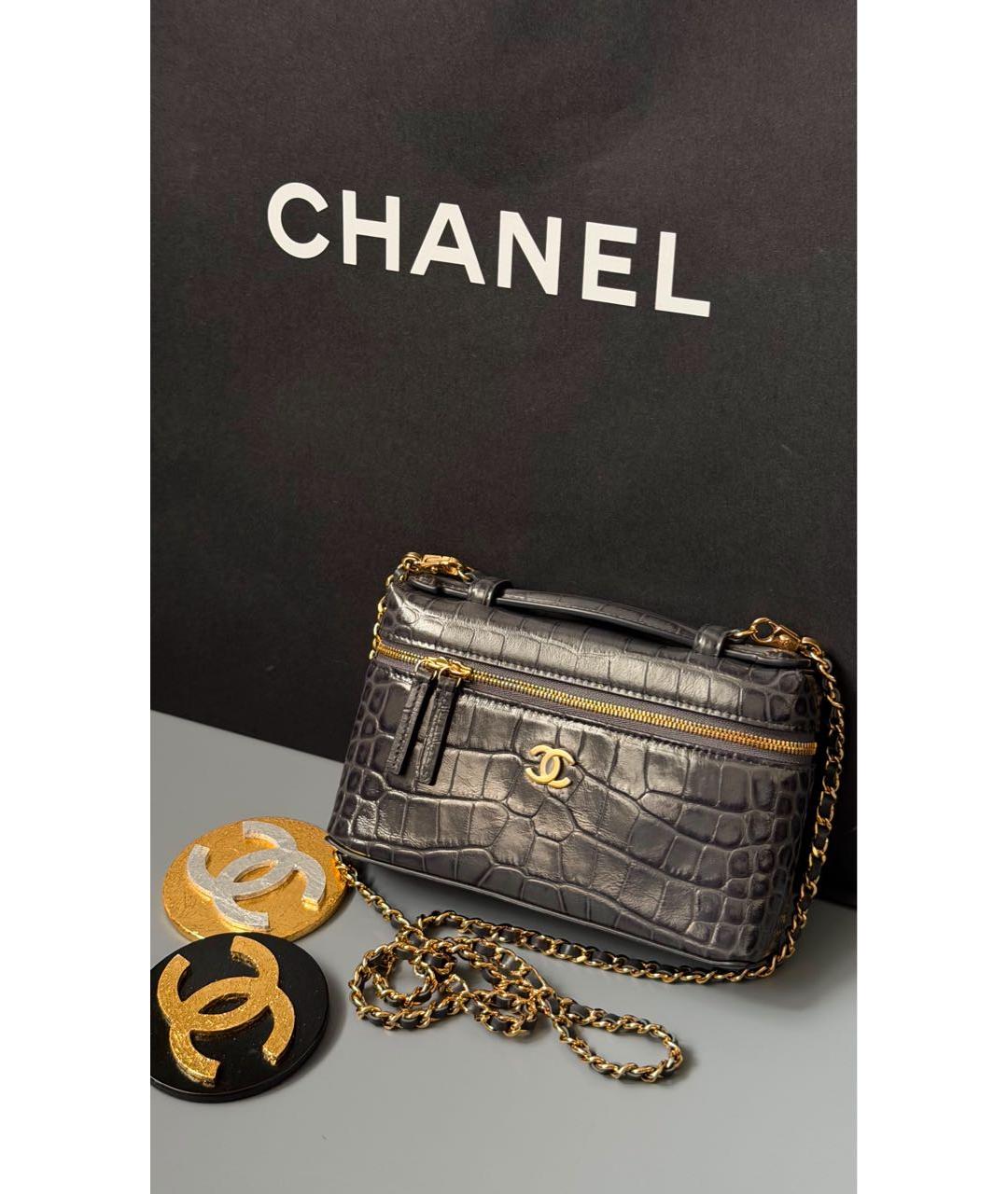 CHANEL Антрацитовая кожаная сумка через плечо, фото 2