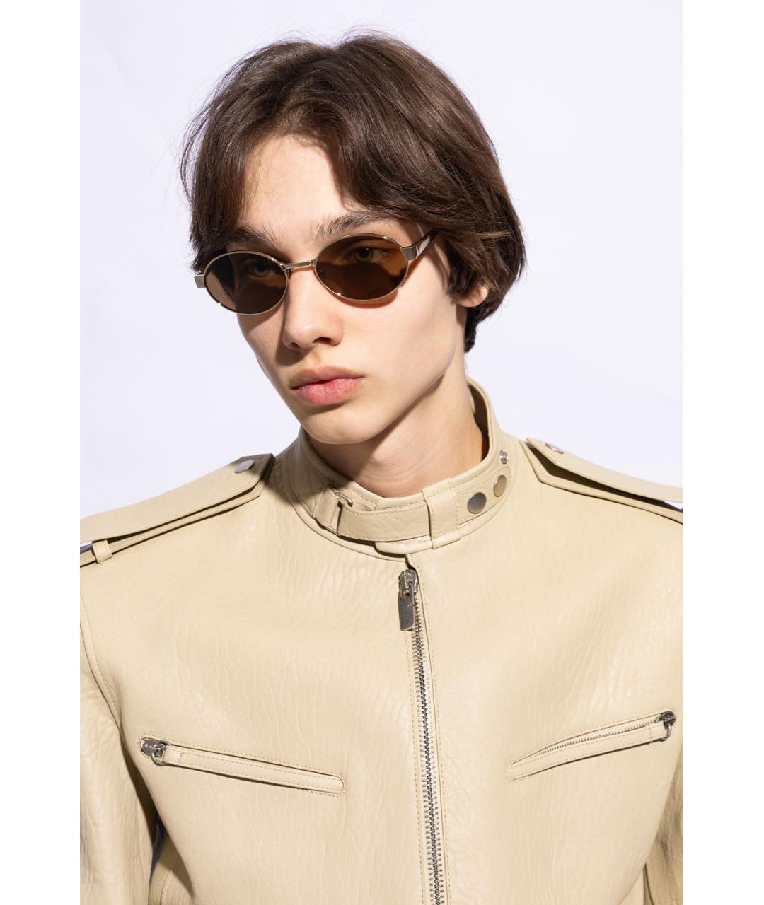 SAINT LAURENT Золотые металлические солнцезащитные очки, фото 7