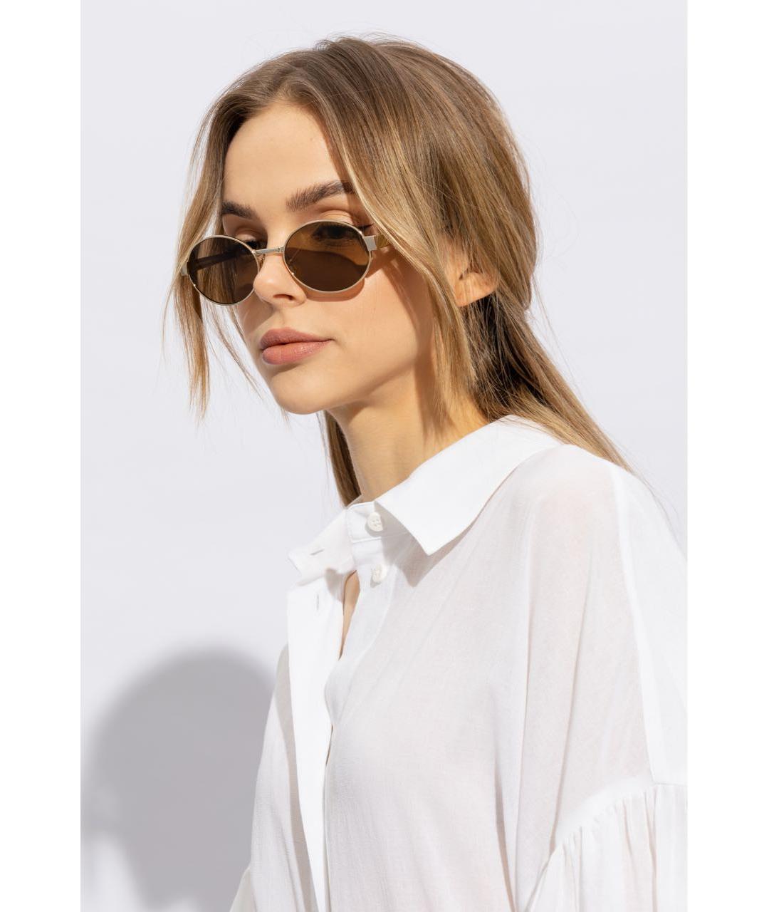 SAINT LAURENT Золотые металлические солнцезащитные очки, фото 8