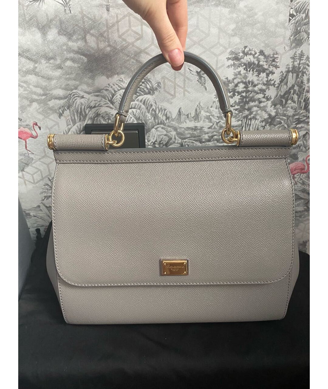 DOLCE&GABBANA Серая кожаная сумка с короткими ручками, фото 9