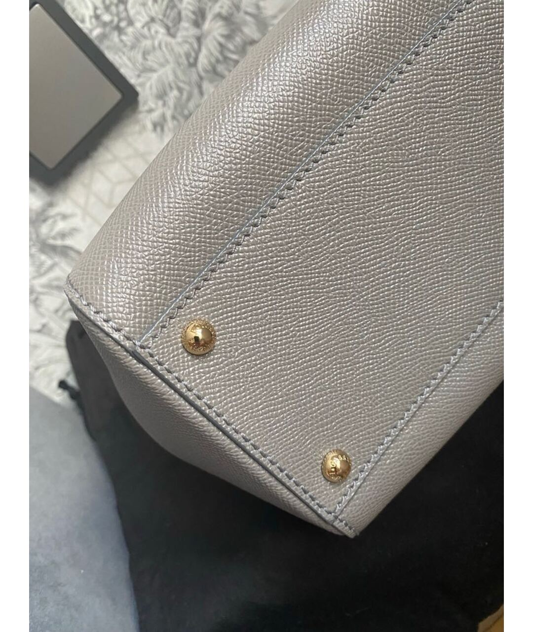 DOLCE&GABBANA Серая кожаная сумка с короткими ручками, фото 7