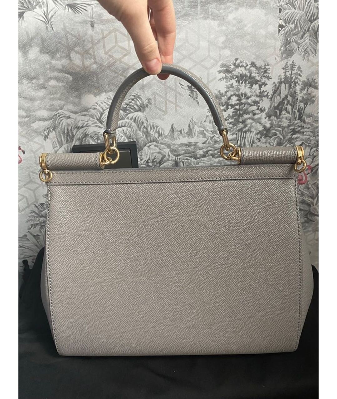 DOLCE&GABBANA Серая кожаная сумка с короткими ручками, фото 3
