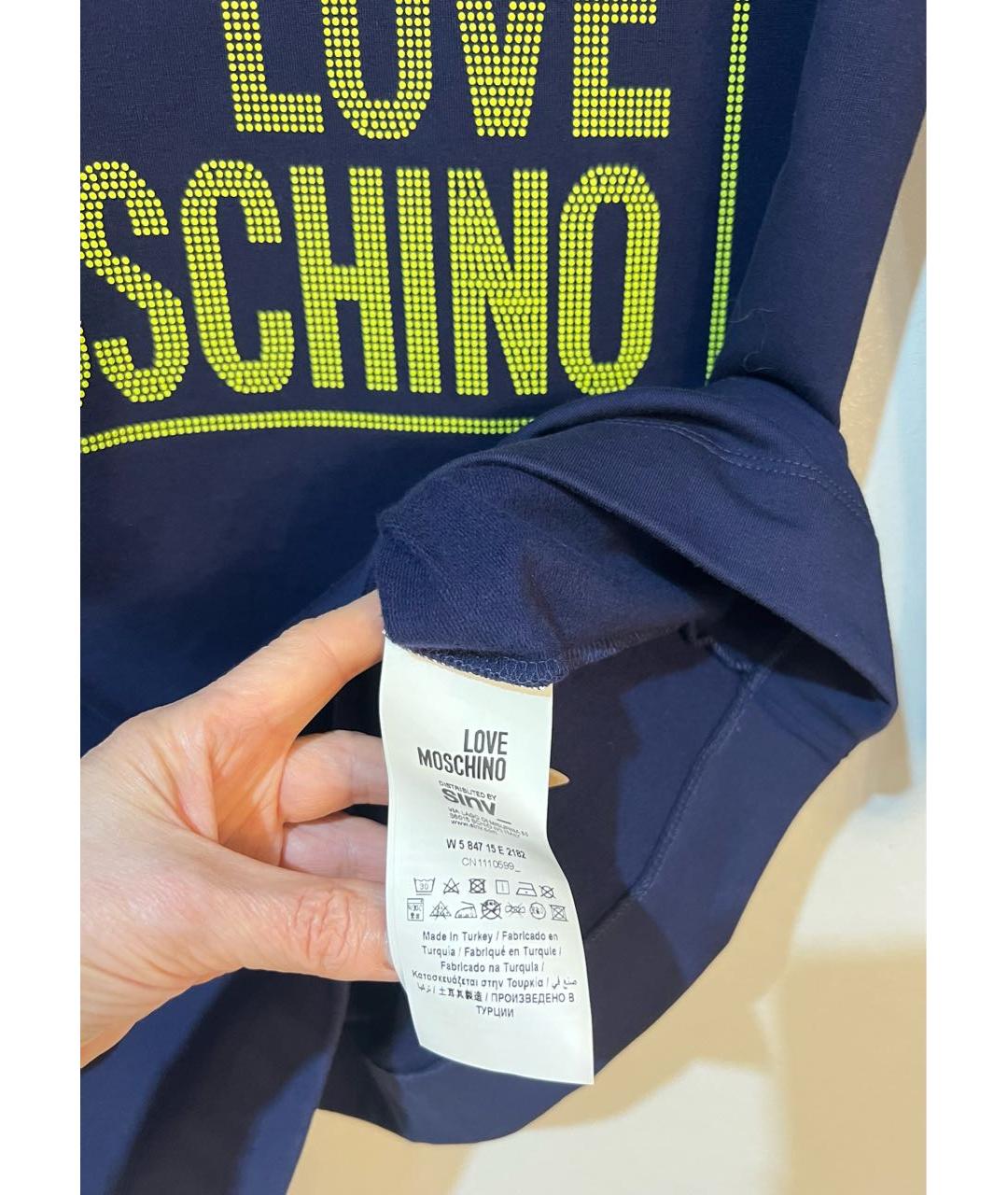 LOVE MOSCHINO Синее хлопко-эластановое повседневное платье, фото 7