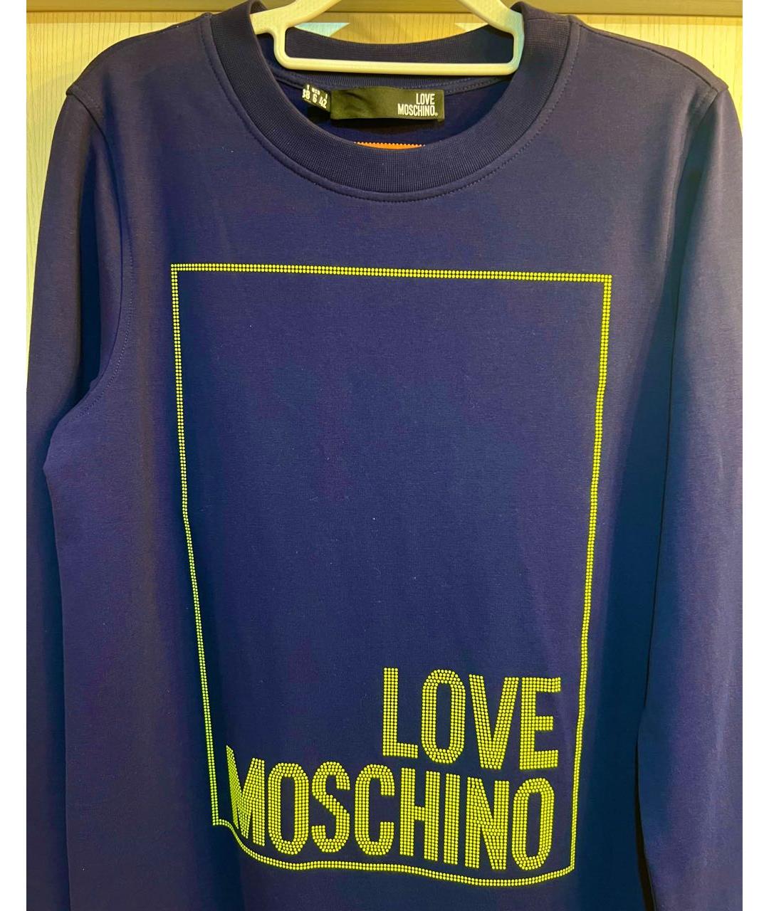 LOVE MOSCHINO Синее хлопко-эластановое повседневное платье, фото 3