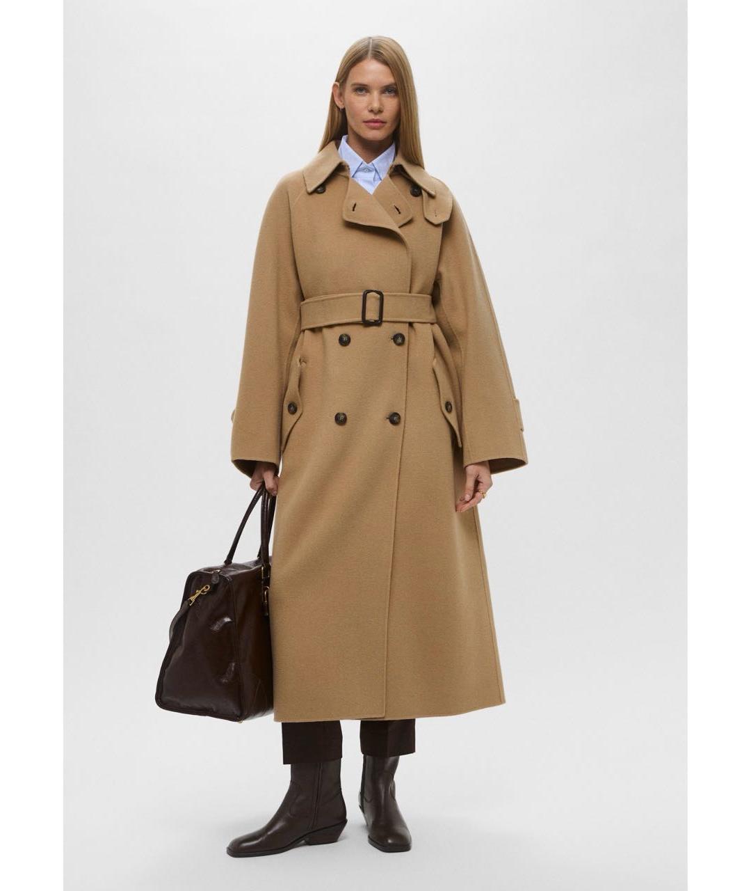 WEEKEND MAX MARA Бежевое шерстяное пальто, фото 4