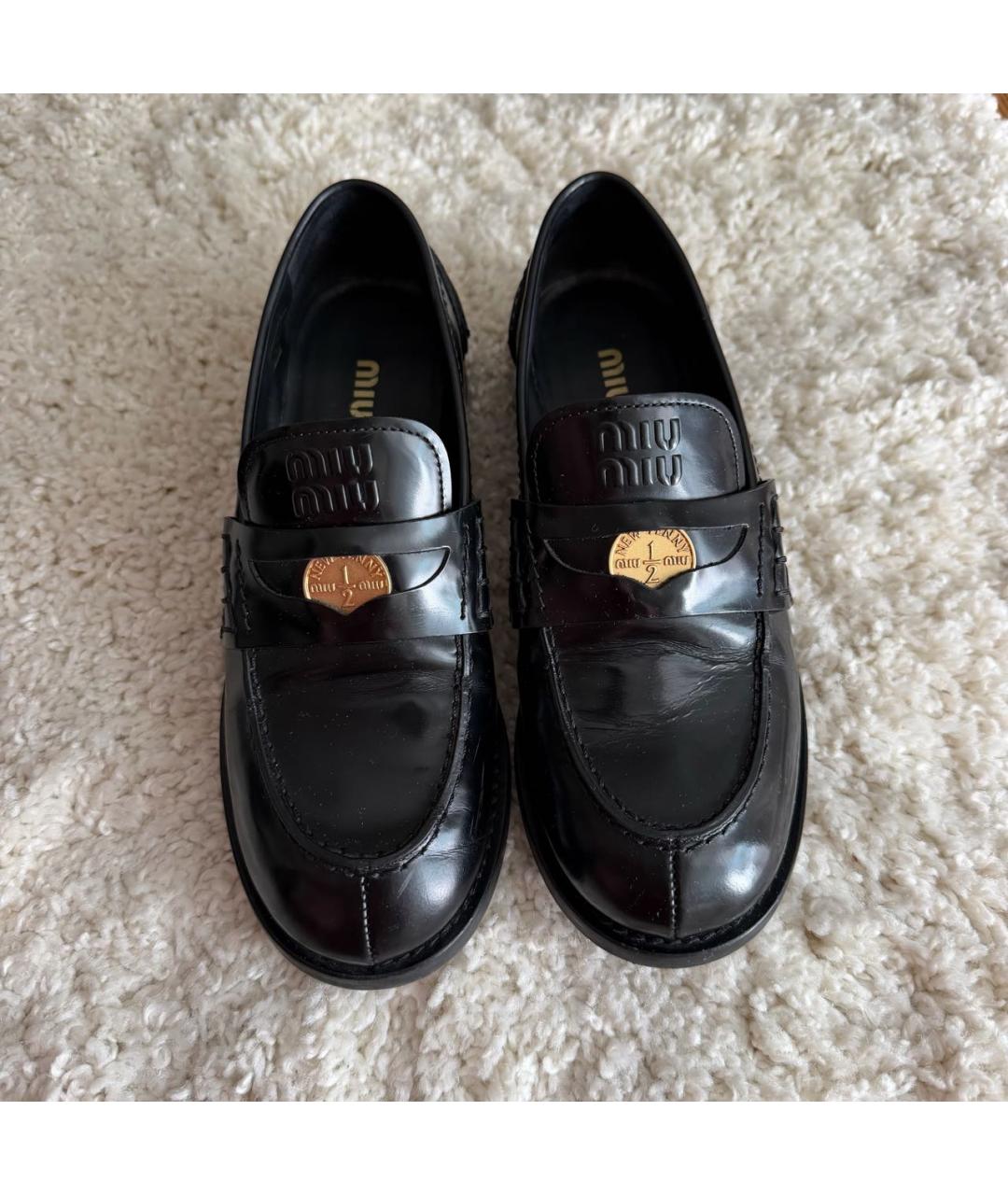 MIU MIU Черные кожаные лоферы, фото 2