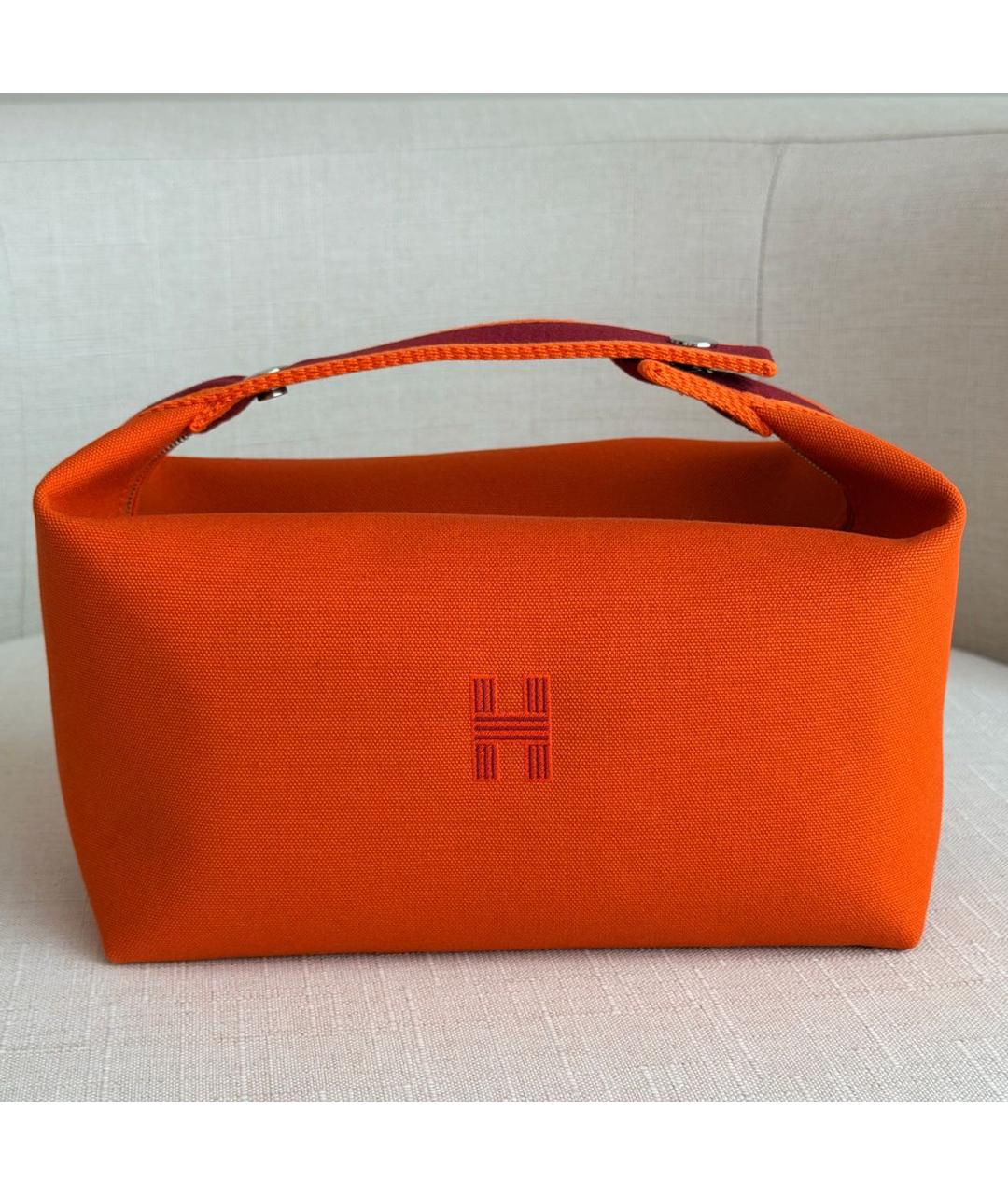 HERMES Оранжевая тканевая косметичка, фото 5