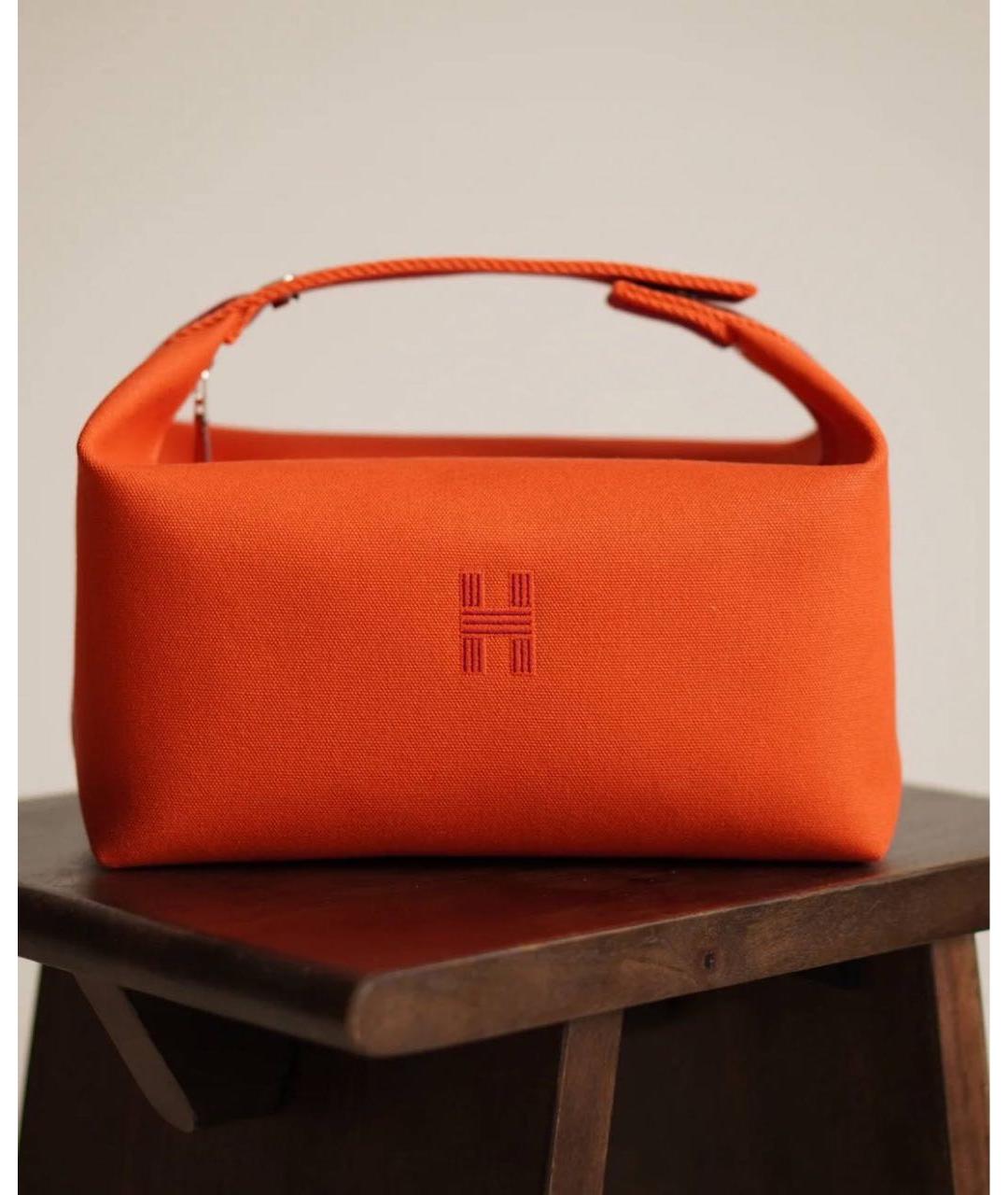 HERMES Оранжевая тканевая косметичка, фото 4