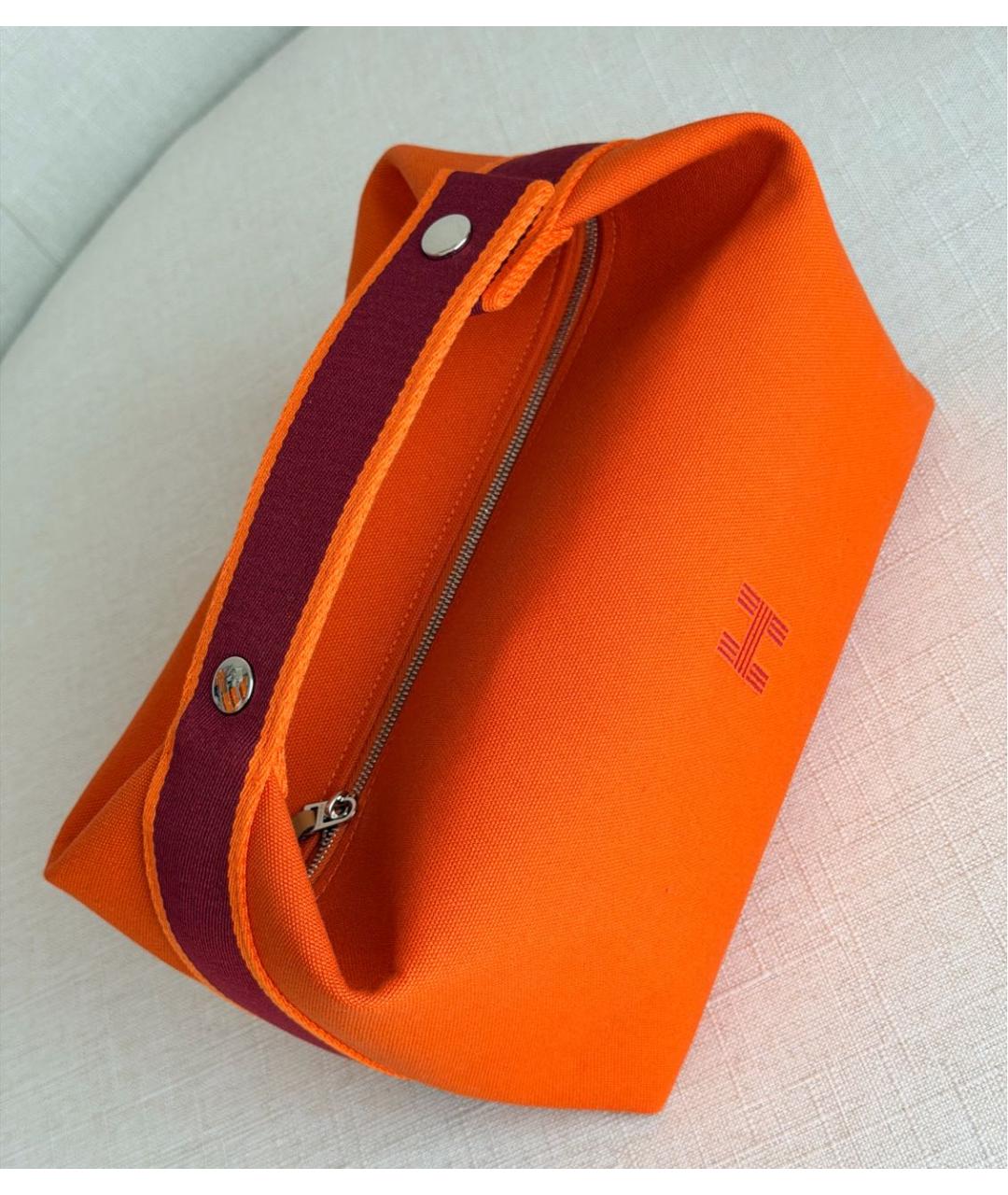 HERMES Оранжевая тканевая косметичка, фото 3