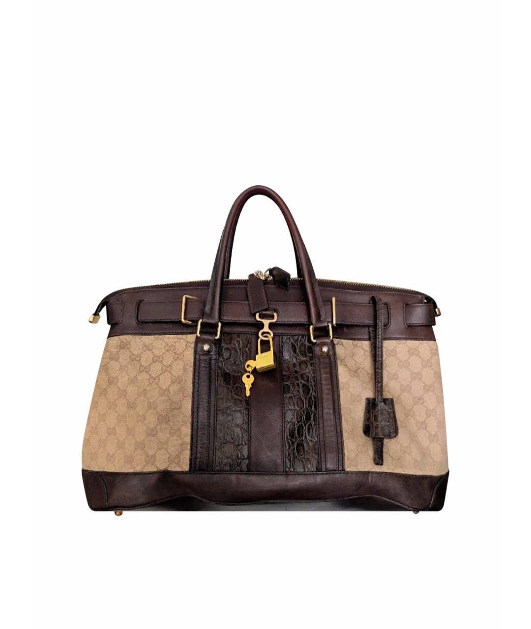 GUCCI Коричневая канва сумка с короткими ручками, фото 1