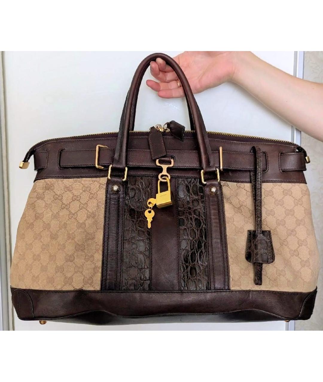 GUCCI Коричневая канва сумка с короткими ручками, фото 10