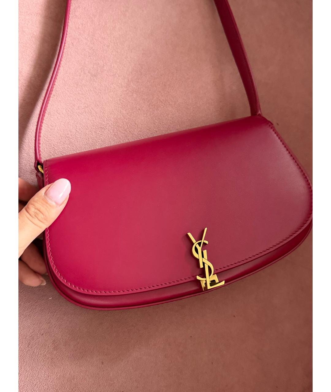 SAINT LAURENT Бордовая кожаная сумка через плечо, фото 2