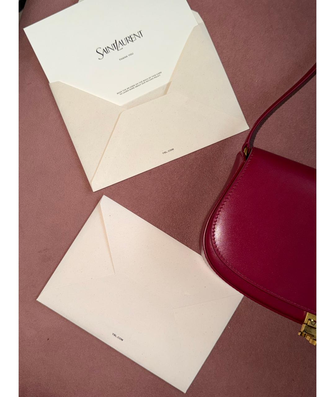 SAINT LAURENT Бордовая кожаная сумка через плечо, фото 3