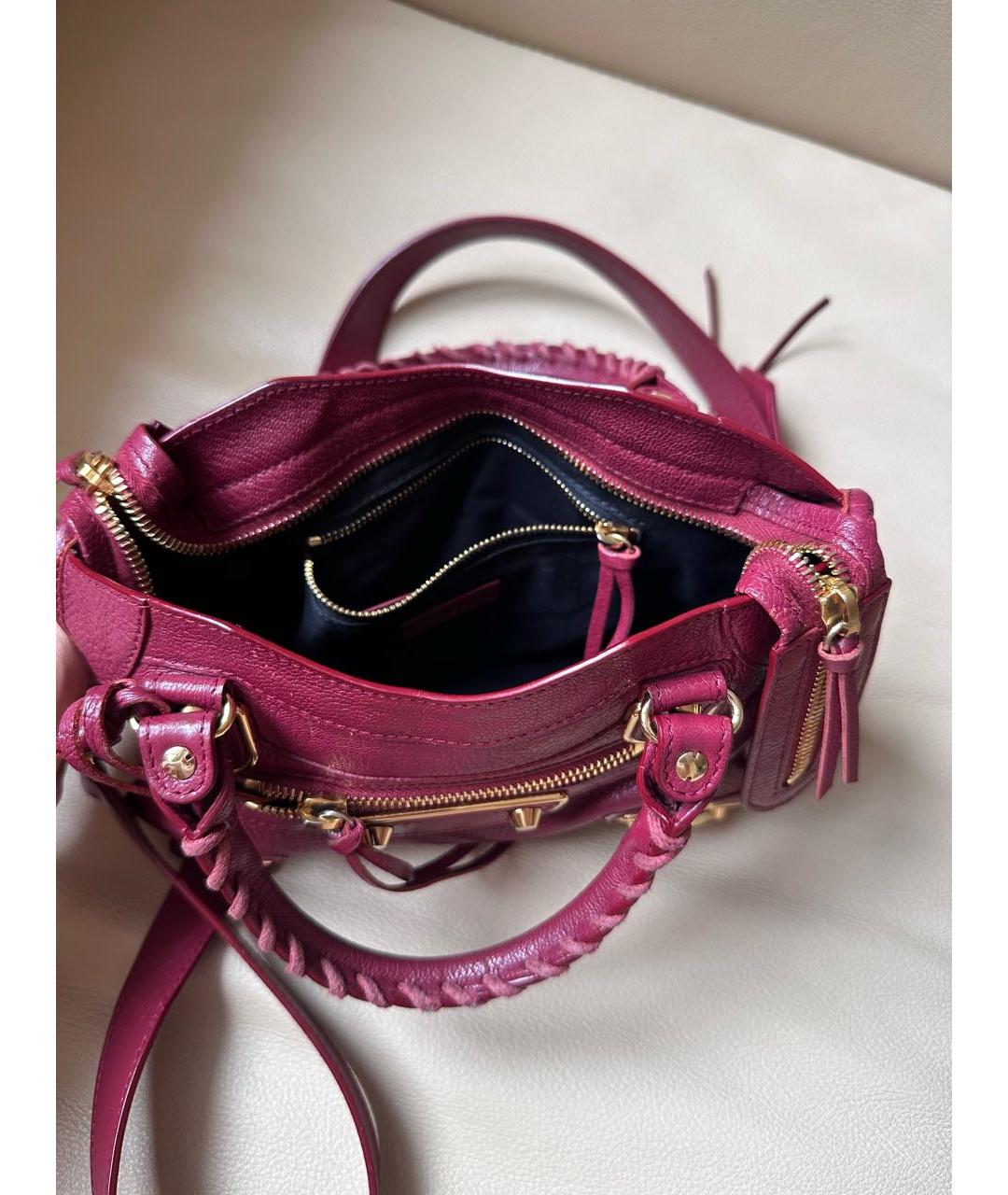 BALENCIAGA Бордовая кожаная сумка с короткими ручками, фото 4