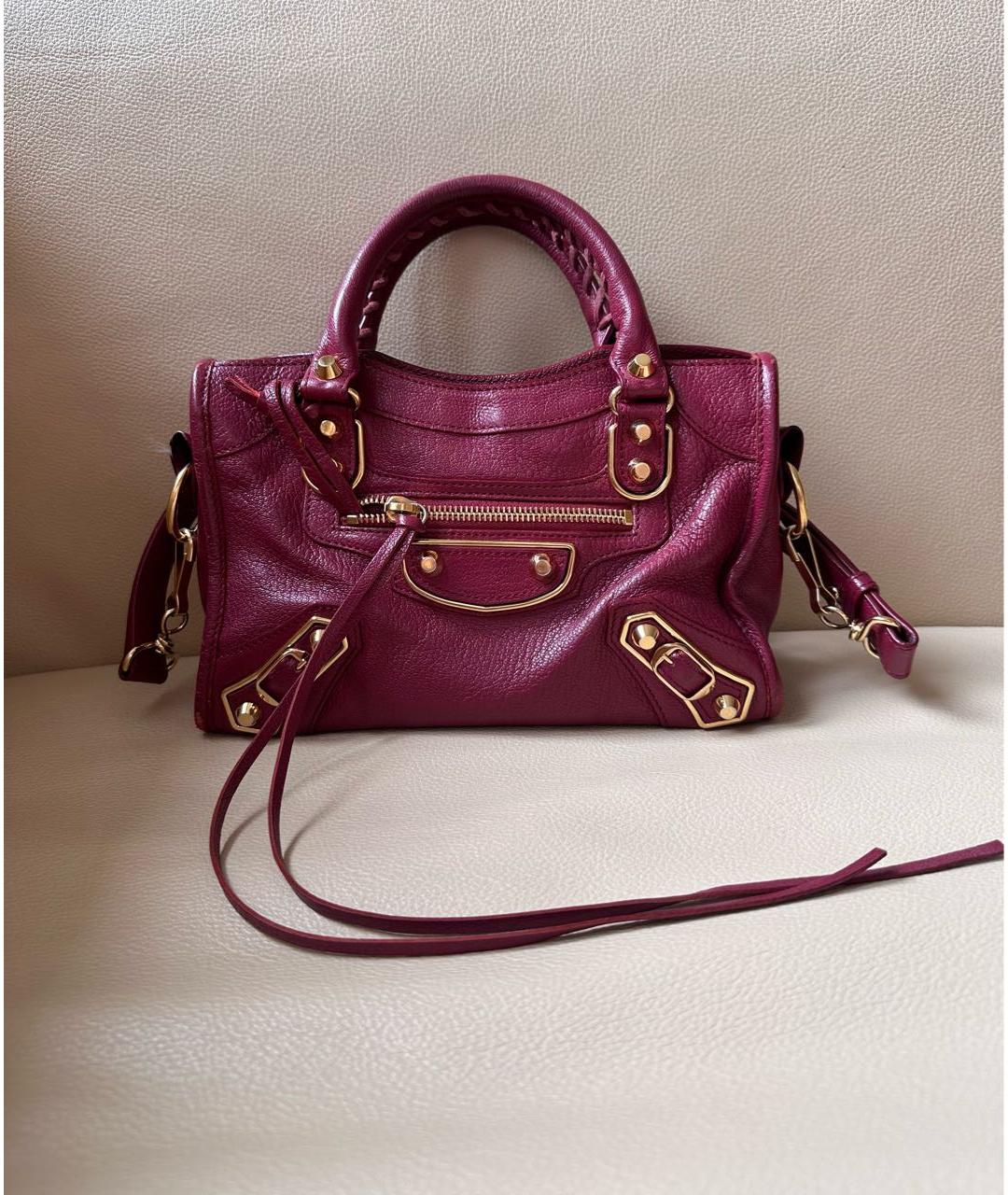 BALENCIAGA Бордовая кожаная сумка с короткими ручками, фото 8