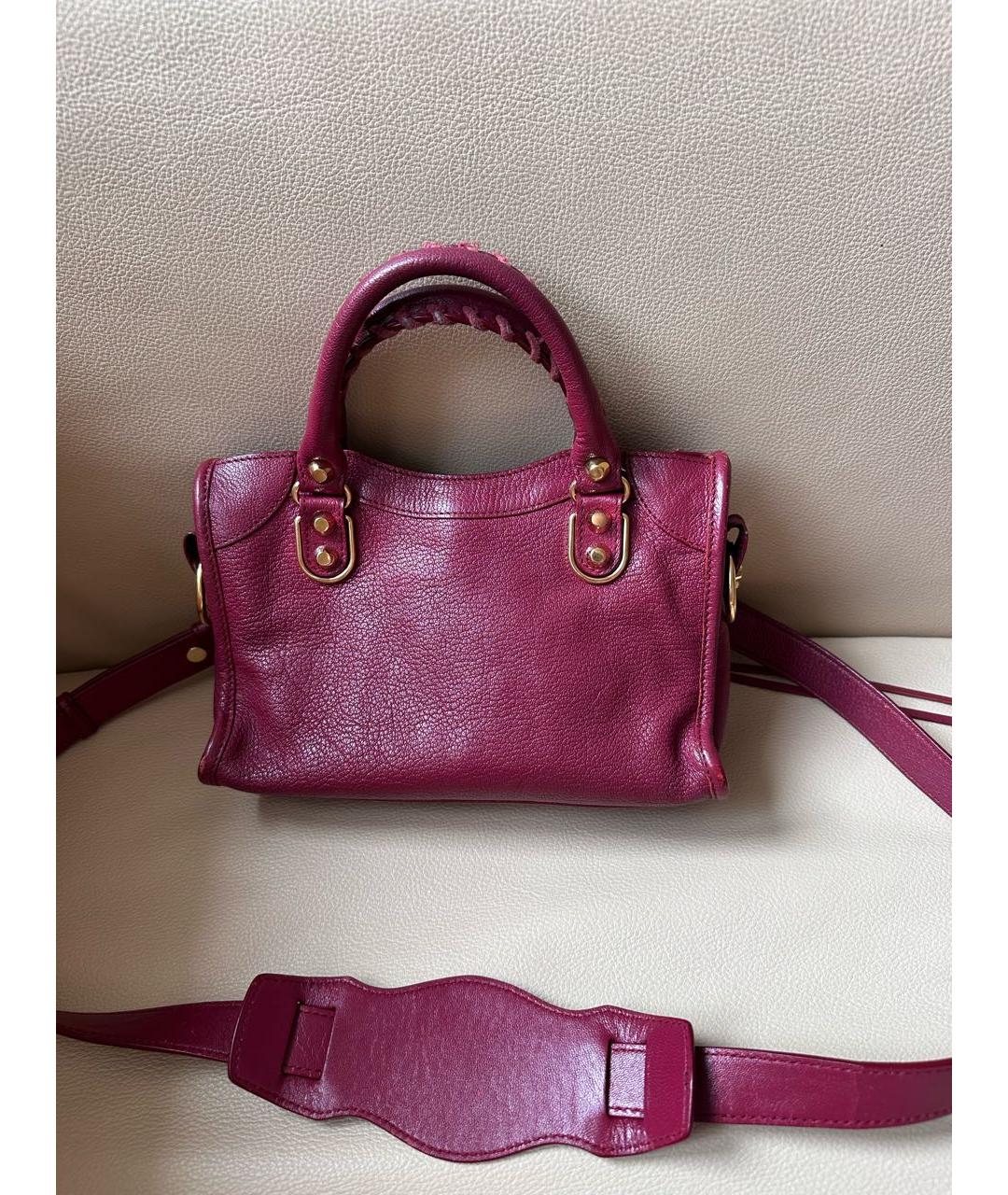 BALENCIAGA Бордовая кожаная сумка с короткими ручками, фото 3