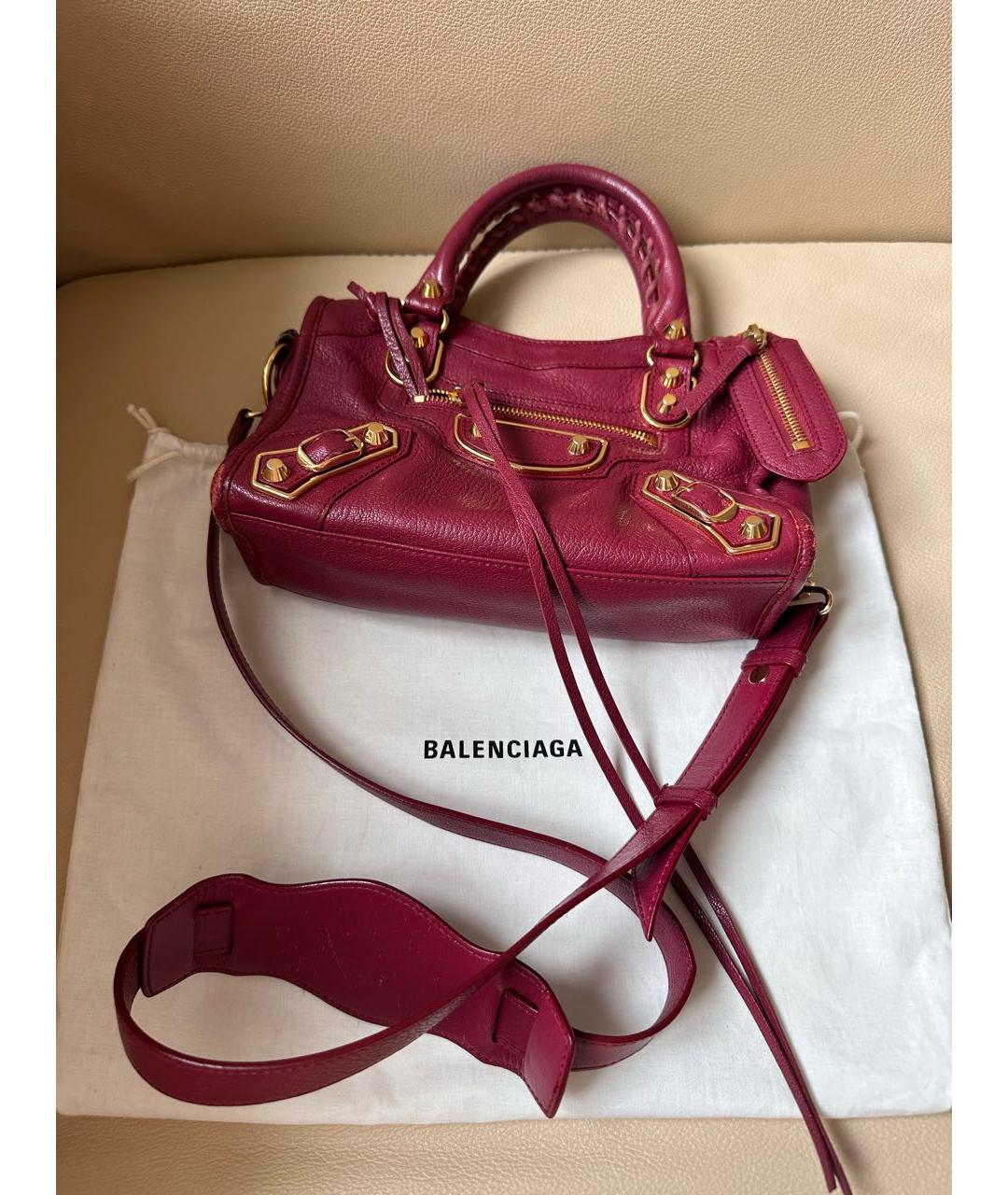 BALENCIAGA Бордовая кожаная сумка с короткими ручками, фото 5