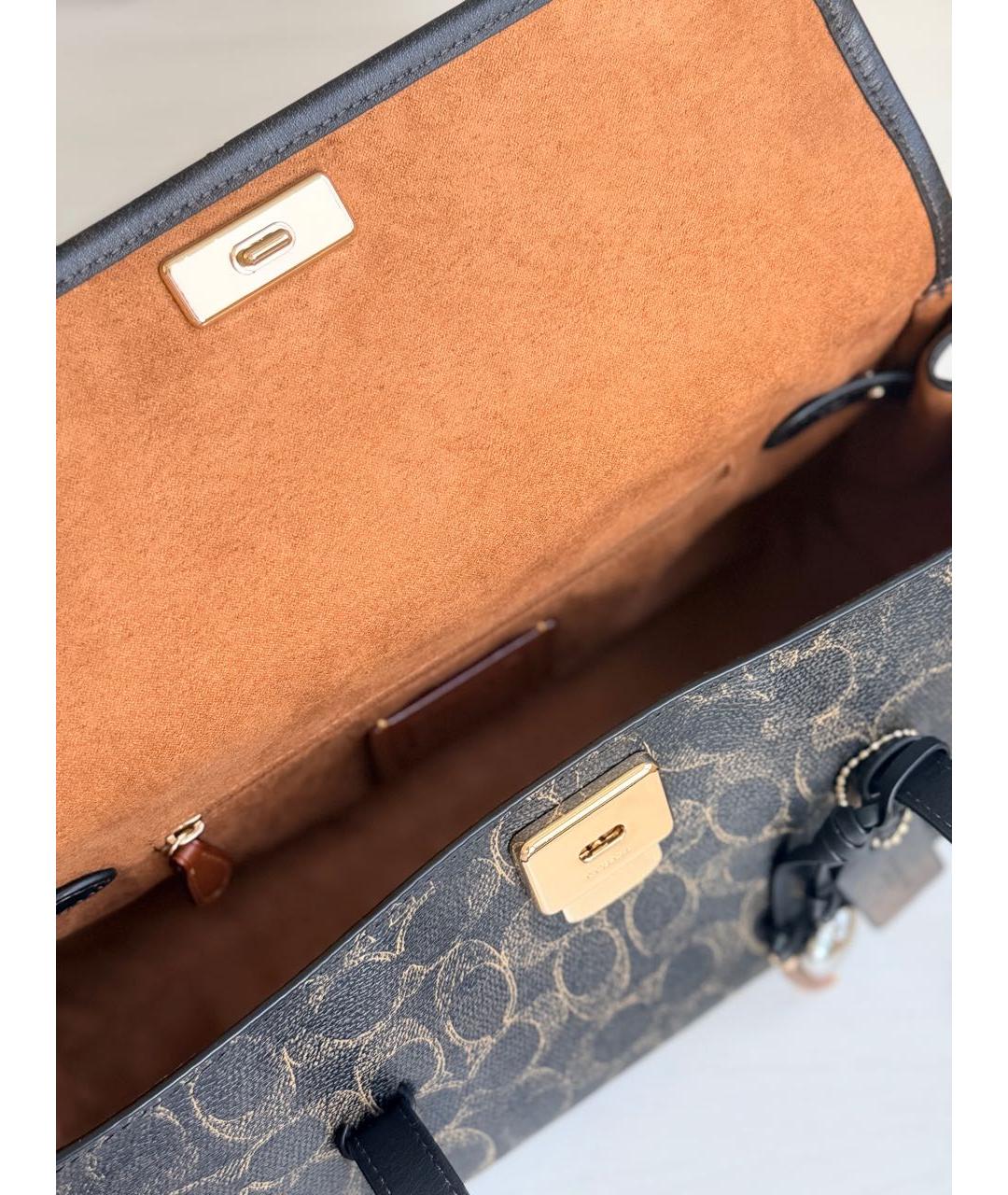 COACH Коричневая кожаная сумка с короткими ручками, фото 4