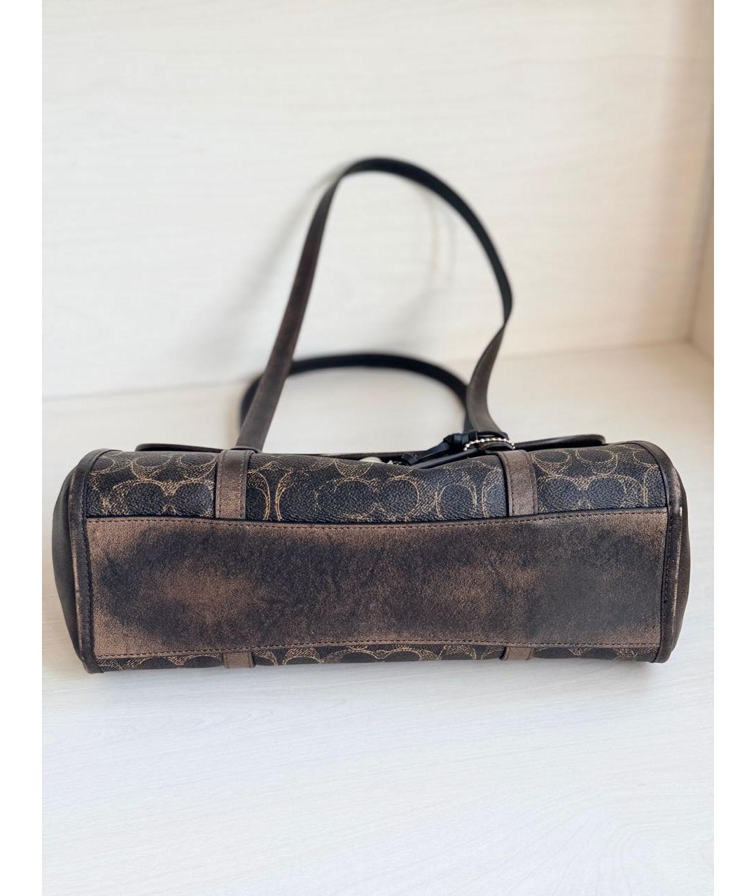 COACH Коричневая кожаная сумка с короткими ручками, фото 7