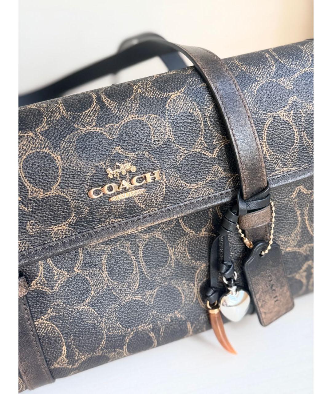 COACH Коричневая кожаная сумка с короткими ручками, фото 5