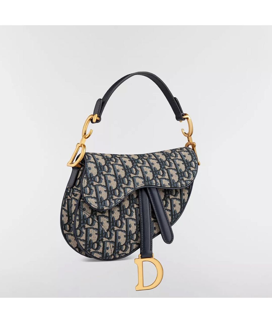 CHRISTIAN DIOR Темно-синяя жаккардовая сумка с короткими ручками, фото 2